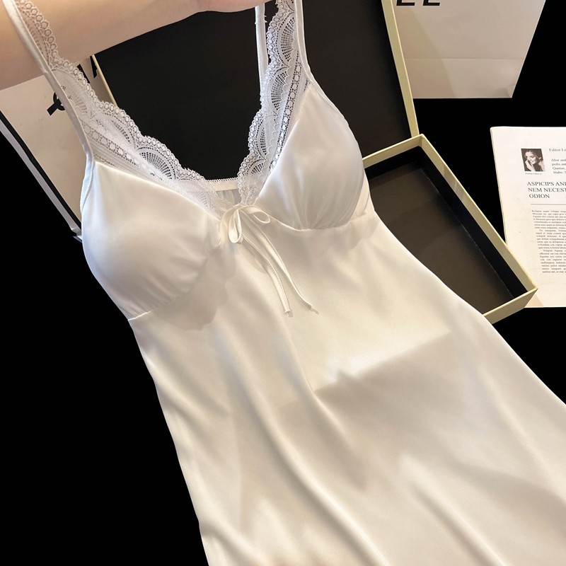 夏季睡裙女士冰丝带胸垫新款吊带高定轻奢纯色修身性感露背带胸垫,女士内衣/男士内衣/家居服,睡裙,淘宝优惠券,粉丝福利购,淘宝优惠卷
