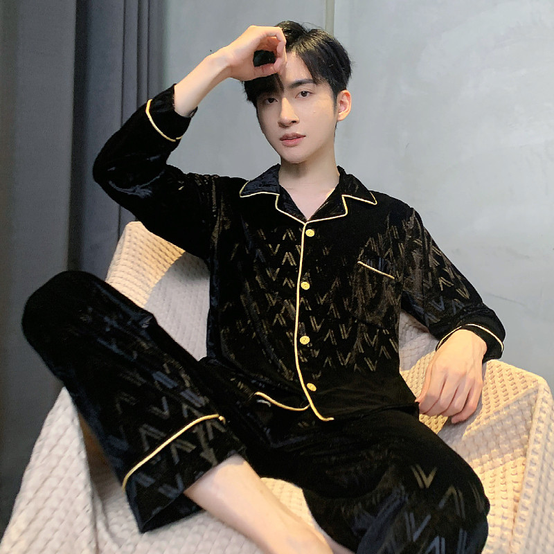 睡衣男士长袖金丝绒春秋款薄款青少年休闲秋冬季可外穿家居服套装