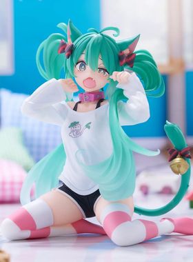 包邮正版TAITO初音未来猫耳短袖T恤衫 Desktop Cute 坐姿景品手办