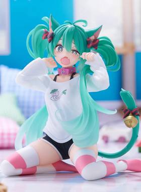 包邮正版TAITO初音未来猫耳短袖T恤衫 Desktop Cute坐姿景品手办