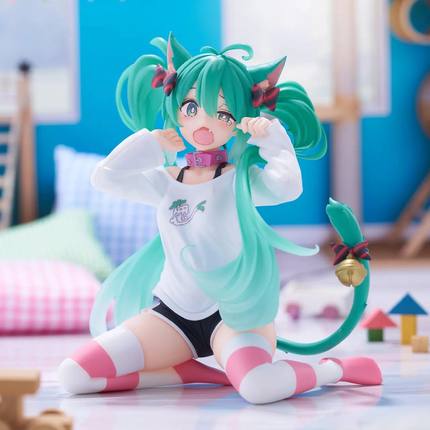 包邮正版TAITO初音未来猫耳短袖T恤衫 Desktop Cute 坐姿景品手办