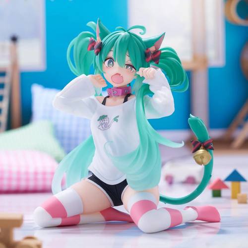 包邮正版TAITO初音未来猫耳短袖T恤衫 Desktop Cute 坐姿景品手办