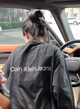 CK男士长袖钢印纯棉t恤浮雕印花大logo春秋季刺绣 情侣款打底上衣