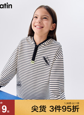 马拉丁童装儿童卫衣秋装女大童印花半拉链连帽polo领卫衣