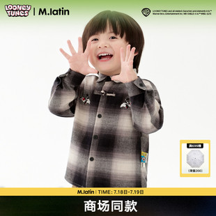 新款 马拉丁25春季 男小童经典 格纹新中式 衬衫 磨毛长袖 商场同款
