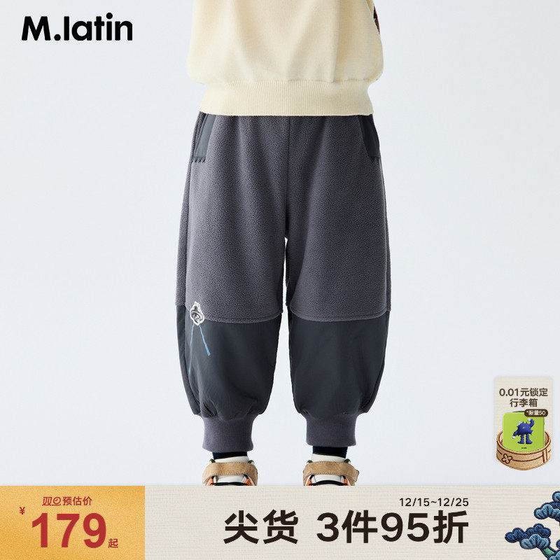 主题图案印花，脚口拼接双刷双摇针织裤