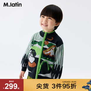 马拉丁儿童外套25秋装 男童小童小狗提花撞色立领毛衣外套 新款