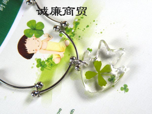 透明吊坠幸运草金属手链