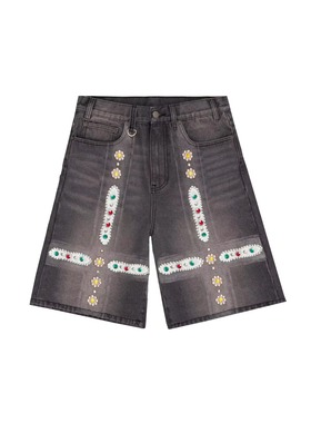2026 New Leather Patchwork Studded Rhinestone Shorts
