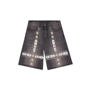2026 New Leather Patchwork Studded Rhinestone Shorts