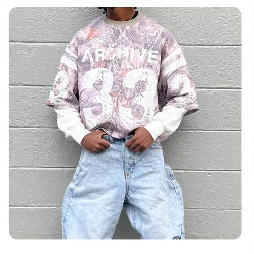 Oversized T-shirt with camouflage leaf print男款