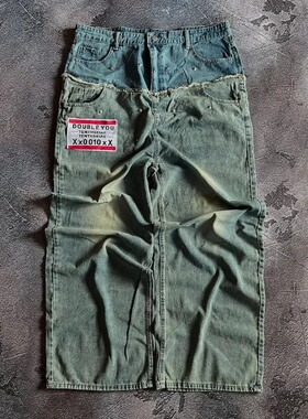 Y2K baggy jeans waisted embroidered Harajuku men wide pants