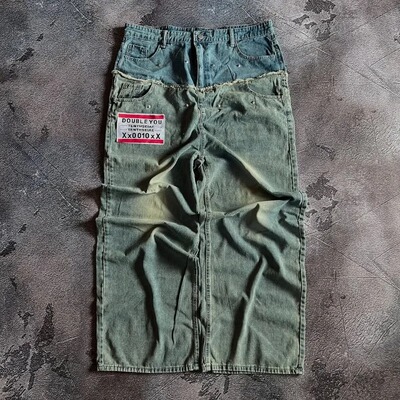 Y2K baggy jeans waisted embroidered Harajuku men wide pants