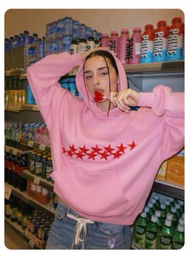 Star Print Kangaroo Pocket Casual Loose Jacket男女款