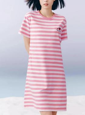 三枪家居服夏季冰泉棉条纹短袖睡裙女凉感显瘦家居裙70502A