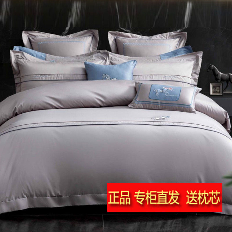 多喜爱25新品高端新绒棉四件套商场同款长绒棉套件1.8m骑士漫步灰