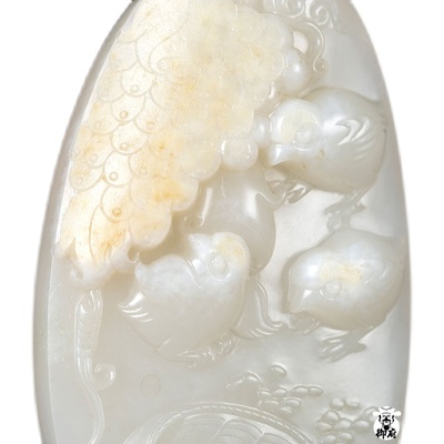 新疆和田玉黄皮白玉籽玉把件多子多福113.3克天然吊坠挂坠