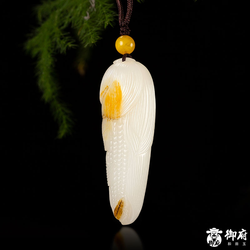 新疆和田玉黄皮白玉籽玉挂件金玉满堂 21.6克吊坠天然玉石