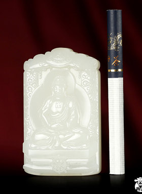 新疆和田玉洒金皮白玉籽玉玉牌大日如来 82.8克籽料挂件挂坠天然
