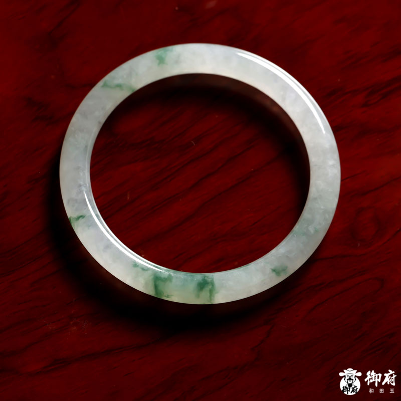 天然缅甸翡翠A货冰种飘花细圆条手镯 27.2克 内径54mm