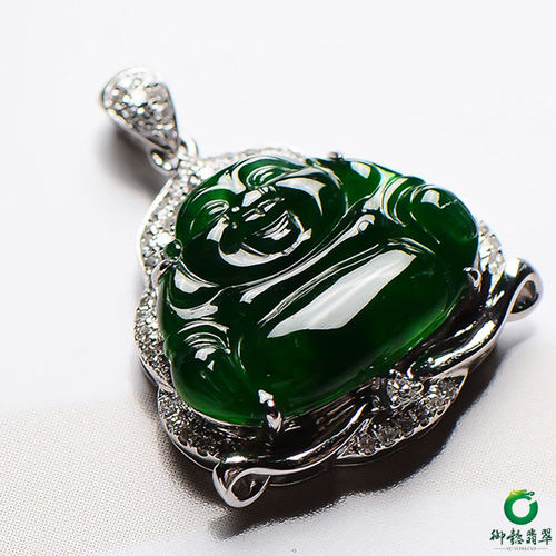 冰种阳绿镶白金钻石玉佛胸坠翡翠墨翠玉石指环冰种扳指戒指
