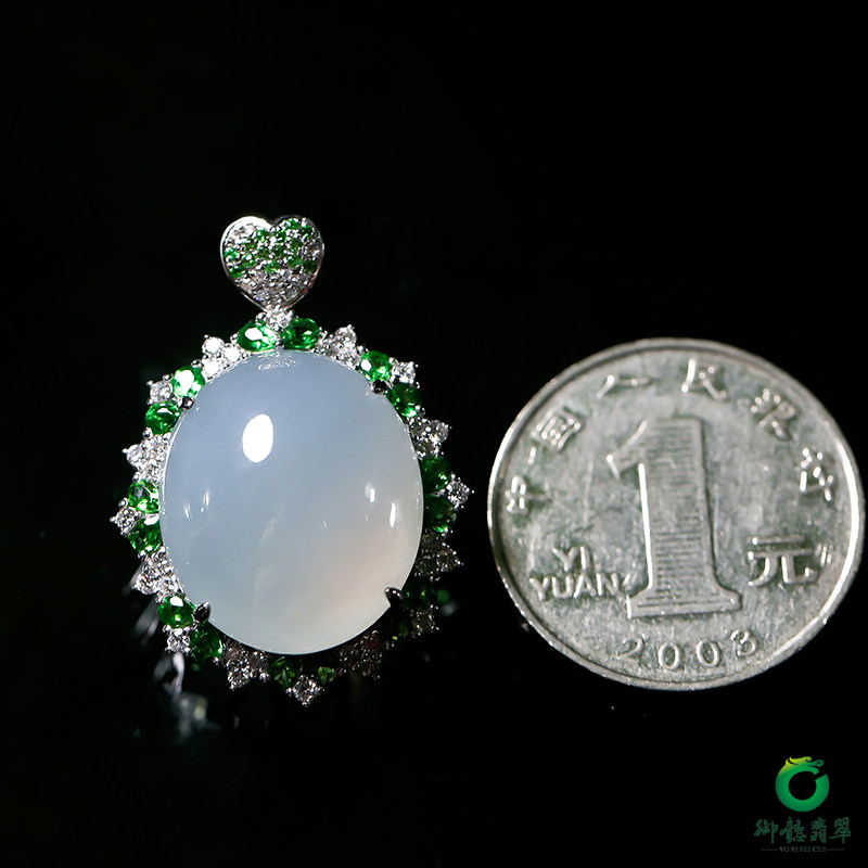 缅甸翡翠A货冰种18K金钻镶宝石戒指吊坠两用款 13.7克