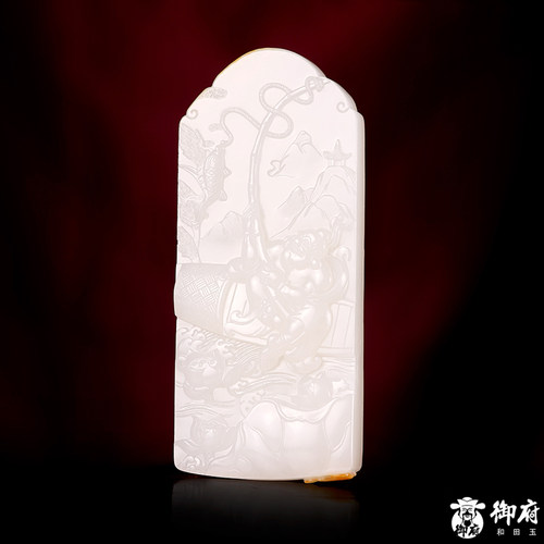 工艺奖重85克新疆和田玉黄皮籽玉玉牌渔翁得利