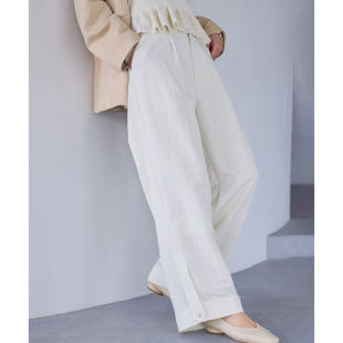 脚翻折女款 裤 高腰直筒有内衬 长裤 26SS日系通勤肌理感光泽感休闲款