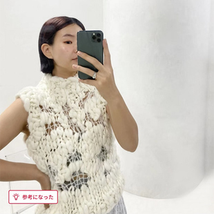 日系小众纯手工棒针镂空钩花羊毛混纺毛衣背心马甲超可爱无袖 圆领