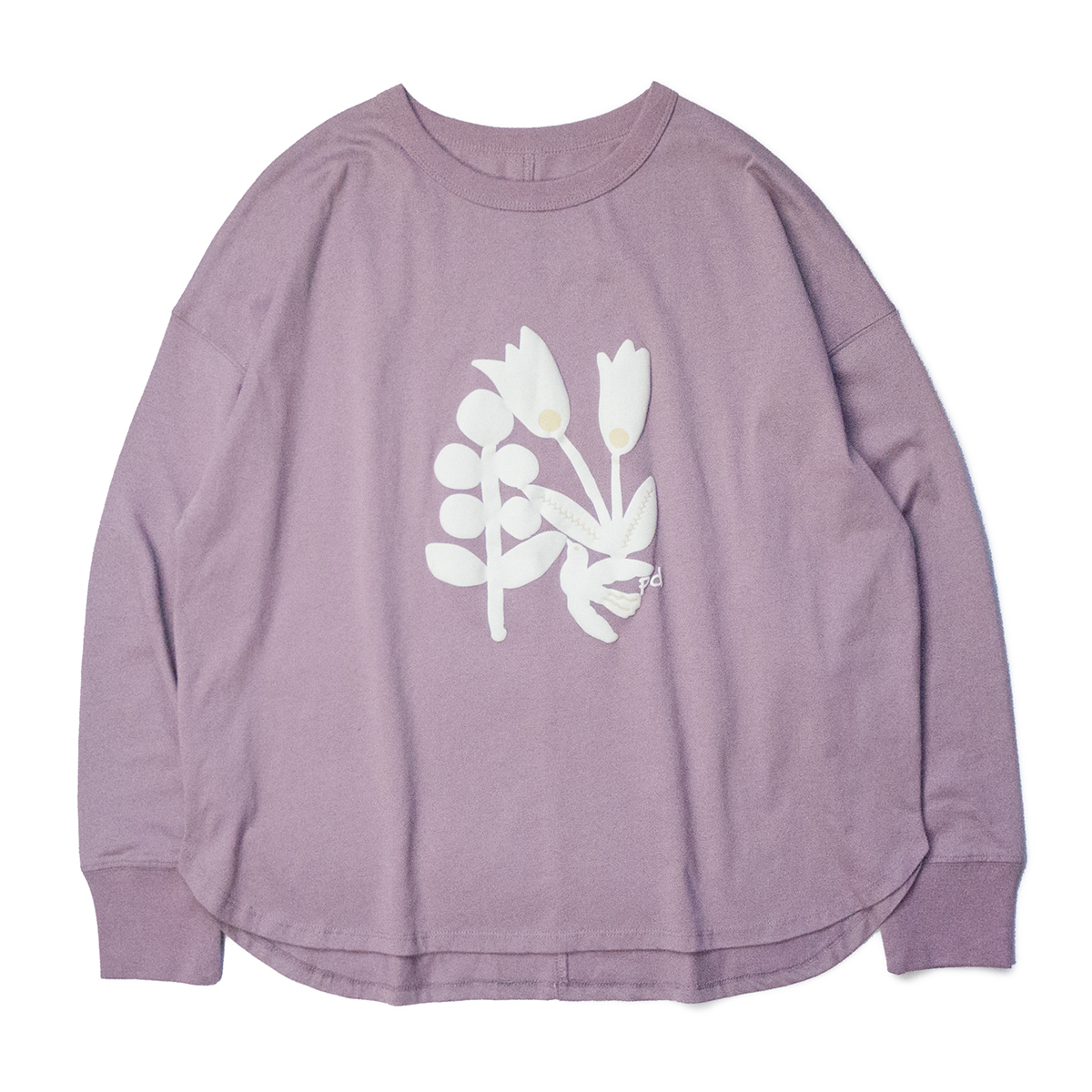 日系森系发泡胶印可爱插画印花圆领圆下摆长袖纯棉T恤女款春夏