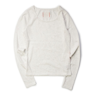 26SS日系定番彩色点点轻薄透视涤棉面料暗纹连手套长袖 圆领T恤