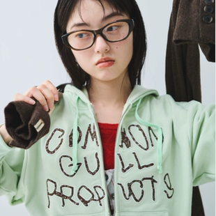 日系小众26SS双向拉链宽松毛圈长袖连帽卫衣开衫帽衫经典印花男女