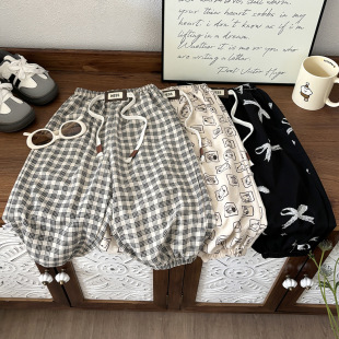 韩版 新品 宽松版 男女童纯色休闲防蚊裤 儿童长裤 宝宝光板束脚裤 夏季