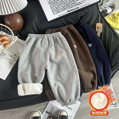 儿童加绒裤子秋冬外穿裤男童卫裤女童运动裤加厚加绒中小童保暖