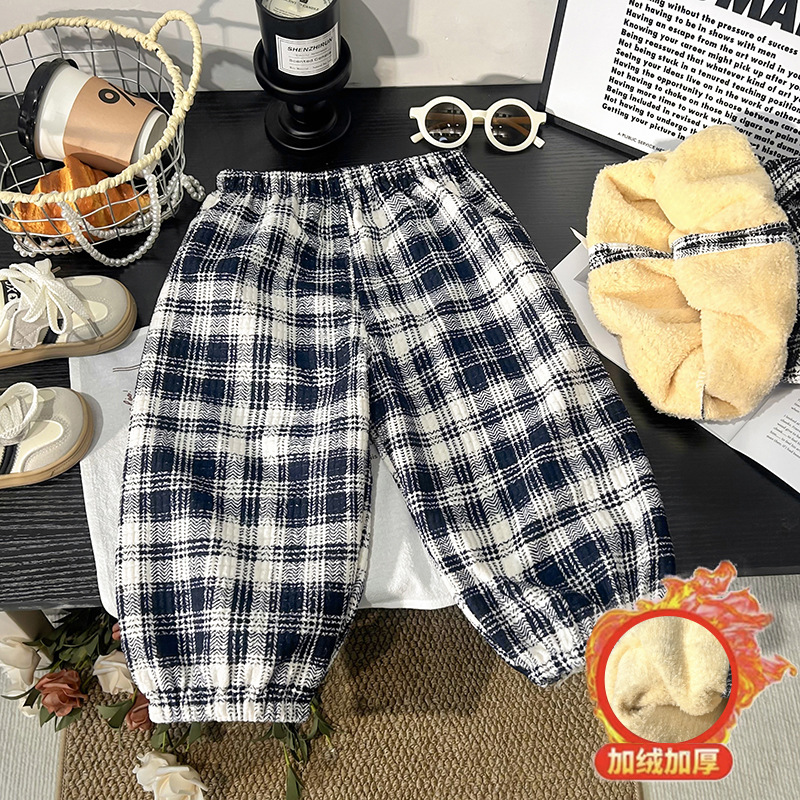 儿童加绒裤子秋冬外穿裤男童卫裤女童运动裤加厚加绒中小童保暖