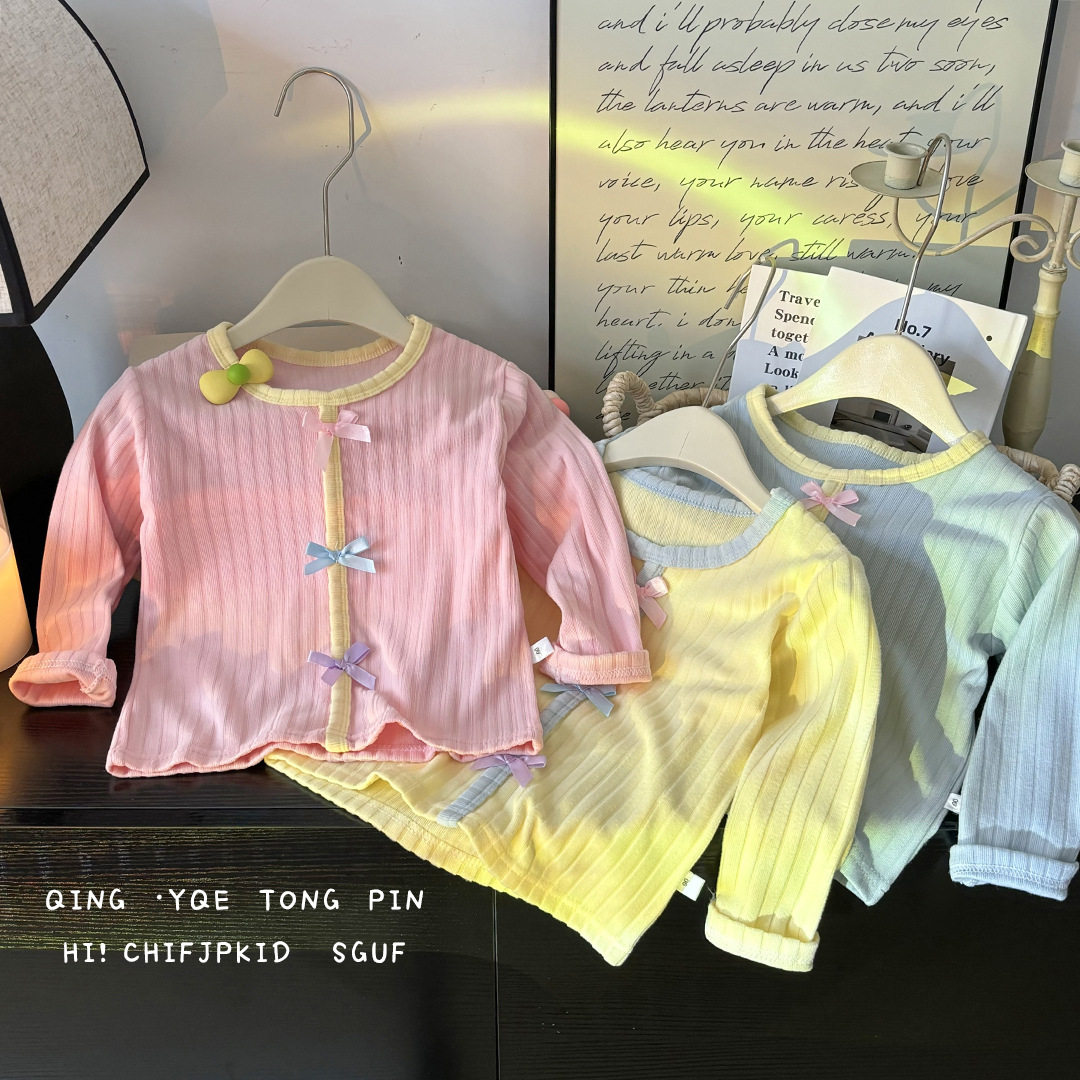 儿童春秋季新品女宝宝打底衫上衣蝴蝶结韩版百搭卫衣可爱甜美批发
