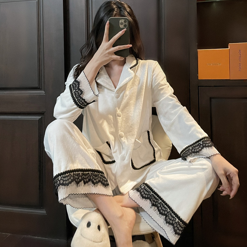 韩版女甜美气质开衫套装家居服