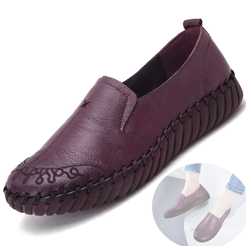 民族风真皮平底春秋新款中年女单鞋软底缝制手工女鞋中口百搭皮鞋在类目 女鞋, 低帮鞋中 - 来自Buy2taobao.com提供专业的淘宝代购服务