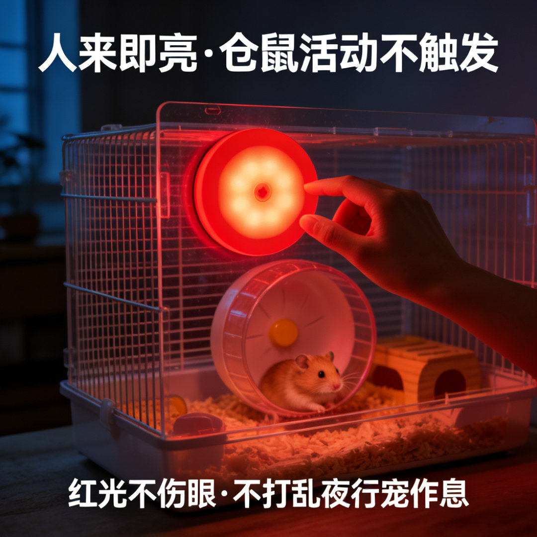 仓鼠观察灯人体感应红光小夜灯夜行宠物蜜袋鼬龙猫专用充电免布线
