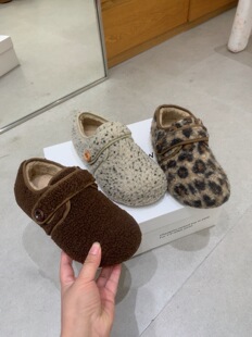 小熊帕丁●3.5cm内增高毛毛勃肯鞋女保暖圆头豹纹单鞋