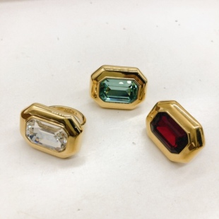 外贸饰品铜渡真金高级玻璃打标质感气质个性新潮每个戒指H；642-6