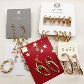 647 外贸原单原卡铜线玻璃亮钻黄亮光夸张新款 耳环耳钉耳饰H