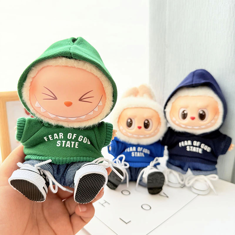仅衣服] 一二代钥匙扣Labubu衣服挂件拉布布娃衣三色连帽卫衣套装