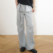 SHIJOIN原创 200223 立体褶裥设计直筒微喇休闲长裤 伞兵裤 宽松卫裤