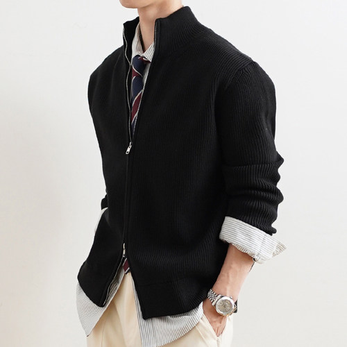 SHIJOIN立领双拉链针织开衫