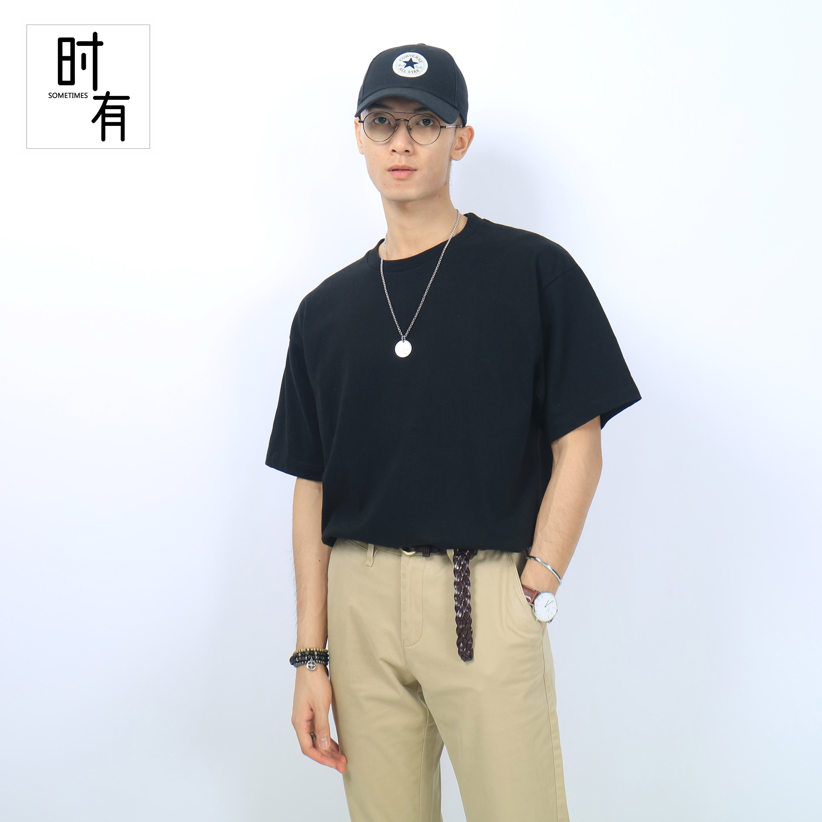 230克圆领短袖男t恤纯棉宽松