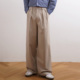 200268 金属扣双褶设计直筒宽松阔腿长裤 SHIJOIN原创 卡其休闲西裤