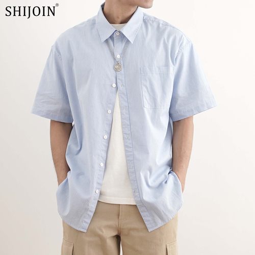 SHIJOIN原创FUNDAJOIN浅蓝色条纹衬衫宽松百搭200179薄款短袖衬衣 - 封面