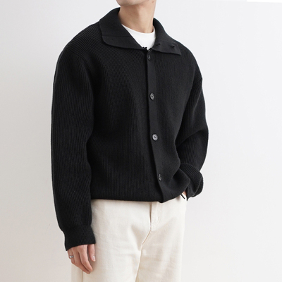 SHIJOIN 新款黑色针织毛衣开衫立领可翻重磅宽松慵懒外套男200123