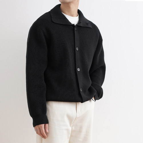 SHIJOIN 新款黑色针织毛衣开衫立领可翻重磅宽松慵懒外套男200123